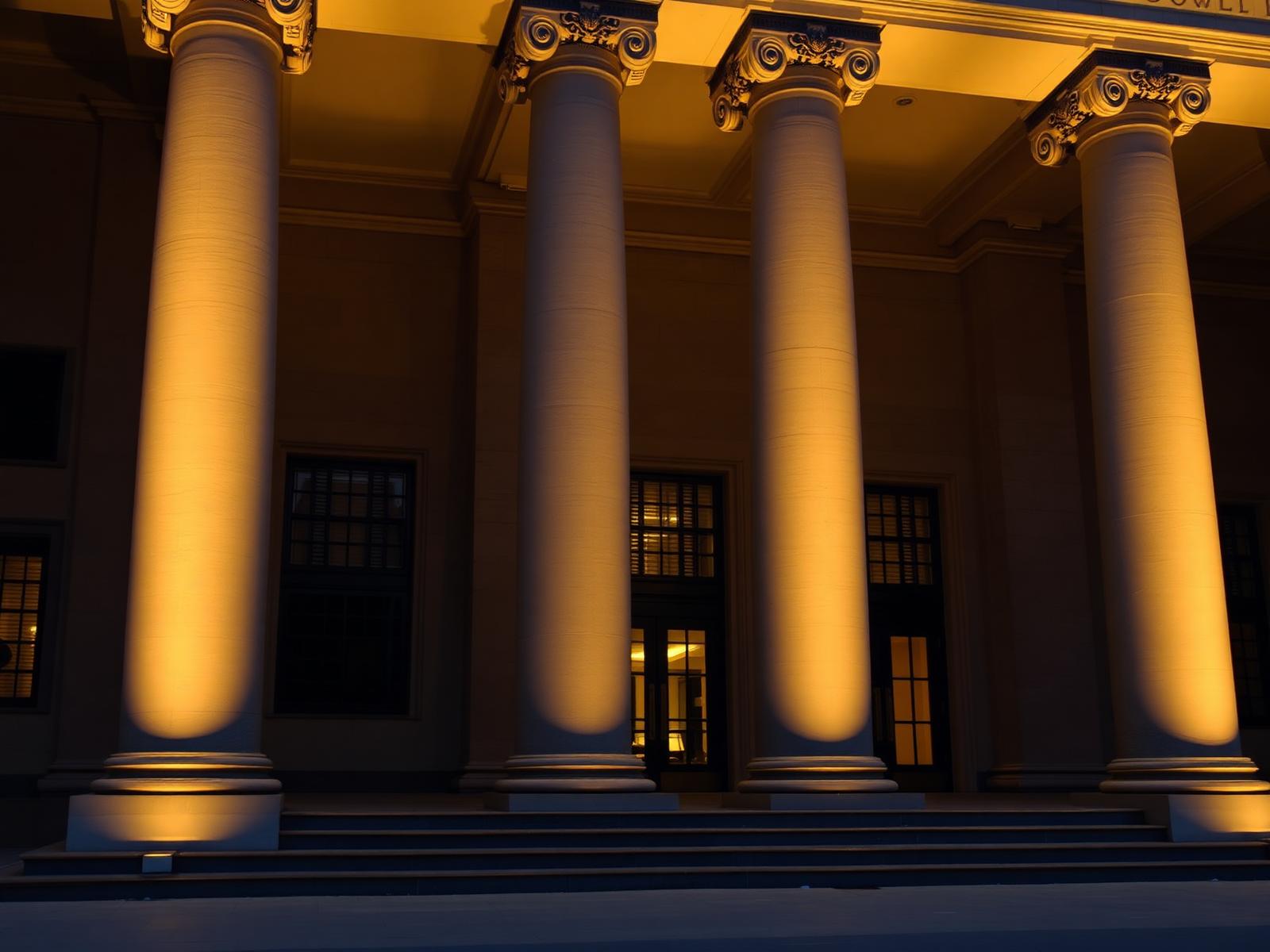 South African courthouse columns at dusk